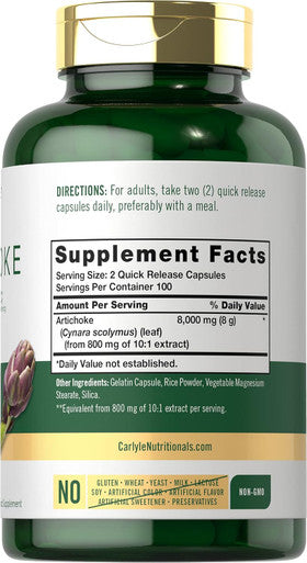 Carlyle Artichoke Extract Capsules 8000mg | 200 Count | Non-GMO Gluten Supplement