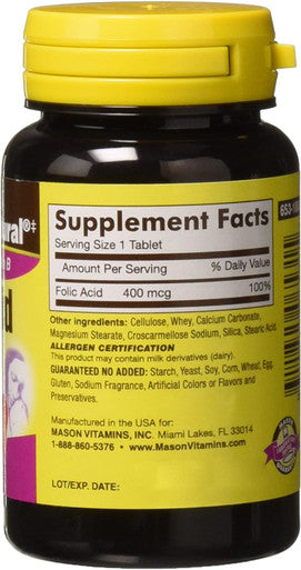 Mason Vitamins Folic Acid 400 mcg Tablets, 60 Count