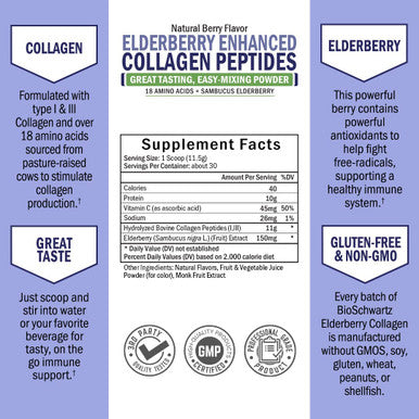 Collagen Powder for Women Men Vitamin C Elderberry Collagen Peptides Protein for Hair Growth Skin Nails Joint Bone Immune Support Defense Easy Mixing Amino Acids Keto Supplement 30 Days