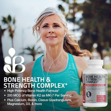 Bronson Bone Health & Strength Complex High Potency Formula 200 Mcg Of Vitamin K2 As Mk7, Plus Calcium, Boron, Cissus Quadrangularis, Magnesium, Vitamin D3, And More - Non-Gmo, 60 Tablets