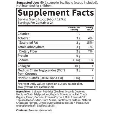Garden of Life Grass Fed Collagen Coconut Mct Powder - Chocolate 24 Servings Collagen Peptides Powder For Energy Hair Skin Nails Joints Coconut Mcts Probiotics Collagen Protein Powder Supplement