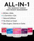 AminoLean Pre Workout Energy (Pink Lemonade 30 Servings) with AminoLean Recovery Post Workout Boost (Blue Raspberry 30 Servings)