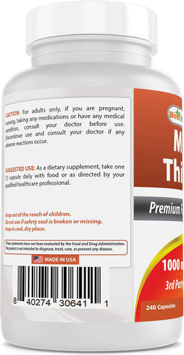 Best Naturals Milk Thistle Extract 1000mg Equivalent - 240 Capsules - Non-GMO & Gluten (240 Count (Pack of 1))