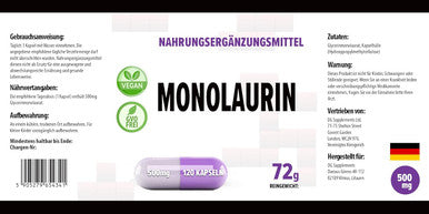Hepatica Monolaurin 500Mg 120 Vegan Capsules, 3Rd Party Lab Tested, High Strength Supplement, Gluten And Gmo