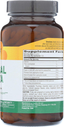 Country Life - Natural Tropical Papaya Enzyme - 500 Chewable Wafers