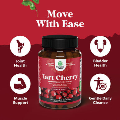 Natures Craft Advanced Tart Cherry Extract Capsules - Extra Strength 750mg Per Serving Equivalent Tart Cherry Capsules Uric Acid Cleanse and Joint Support Supplement - Muscle Recovery Supplement 120 Count