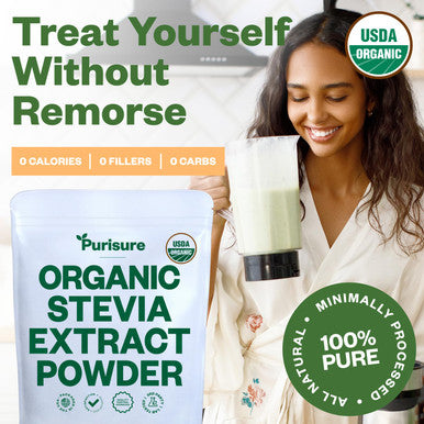 Purisure Organic Stevia Concentrated Powder 125G Organic Pure Stevia Powder No Fillers No Artificial Sweeteners No Aftertaste Zero Calorie Stevia Sweetener Stevia Sugar Substitute 4.4 Oz 846 Servings