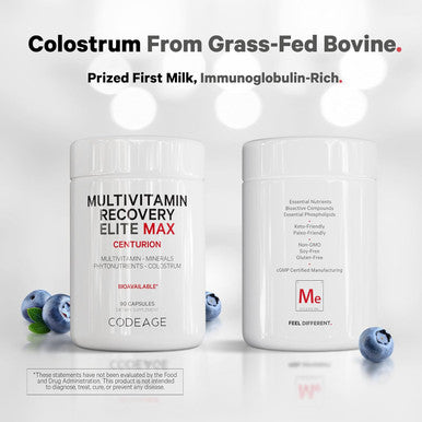 Codeage Multivitamin Recovery Elite Max Supplement - Vitamins A C D E B-Complex Essential Minerals Antioxidants Colostrum Phytonutrients Pantethine Non-GMO Sport Multivitamins - 90 Capsules