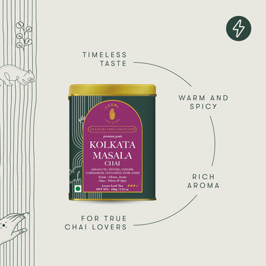 Luxmi Estates Kolkata Masala Chai | 100 gm | Signature India Collection | Assam CTC Tea | Black tea collection | Organic Strong tea | Antioxidants | Assam Valley tea | Fennel Ginger Tea Cardamom Cinnamon Star Anise