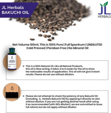 JL Herbals Bakuchi Oil 100ml (3.5 fl.oz) | Babchi | Psoralea corylifolia | 100% Pure & Undiluted | Cold Pressed | for External USE ONLY | USE After Dilution