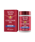 Cod Liver Oil High Strength Gelatine Free by Seven Seas Omega 3 Supplement Supporting Brain Heart Vision and Vitamin D for Immune System and Bones 60 Capsules