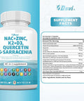 Nac Supplement N-Acetyl Cysteine 1000Mg Vitamin D3 K2 Zinc Quercetin 1000Mg Sarracenia Purpurea 1000Mg With Elderberry Holy Basil Bee Propolis Bromelain L-Lysine For Men And Women,60 Count