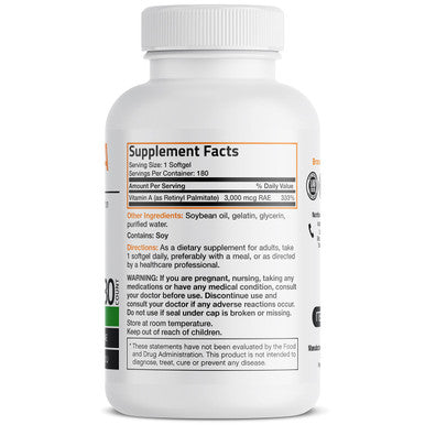 Bronson Vitamin A 10,000 IU Premium Non-GMO Formula Supports Healthy Vision & Immune System and Healthy Growth & Reproduction, 180 Softgels