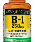 Mason Natural, Vitamin B-1 Thiamine Tablets, 250 Mg, 100-Count Bottle, Dietary Supplement Supports Energy Production and Healthy Metabolism, Helps Break Down Fats and Protein