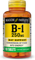 Mason Natural, Vitamin B-1 Thiamine Tablets, 250 Mg, 100-Count Bottle, Dietary Supplement Supports Energy Production and Healthy Metabolism, Helps Break Down Fats and Protein