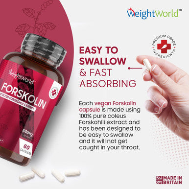 Weightworld Forskolin Capsules 1000mg - 60 Vegan Capsules - Helps You Feel Lighter - Coleus Forskohlii Extract - Keto & Low Carb Diet Friendly Supplement for Men & Women - Allergen- & GMO-