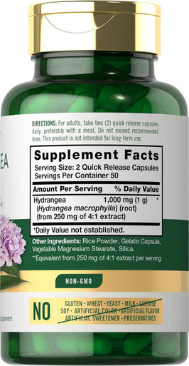 Carlyle Hydrangea Root Capsules | 1000mg | 100 Count | Non-GMO Gluten Extract