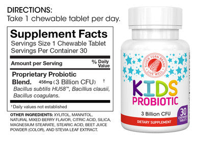 Silver Fern Brand Kids Ultimate Probiotic - 1 Bottle - 30 Chewable Tablets - Sugar & Gluten Free - Children'S Dietary Supplement - Dna & Survivability Verified - Digestive & Immune Support