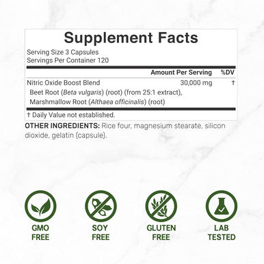 Deal Supplement Nitric Oxide Booster 30000mg Equivalent 360 Capsules Natural Beet Root & Marshmallow Root Herbal Blend Promotes Nutrient Flow to Muscles & Heart Non-GMO