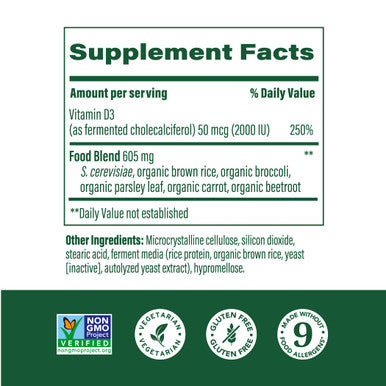 MegaFood Vitamin D3 2000 Iu (50 Mcg) - Immune Support Supplement - Bone Health -With Easily-Absorbed Vitamin D3 - Plus Real Food - Non-Gmo Vegetarian - Made Without 9 Food Allergens - 60 Tabs