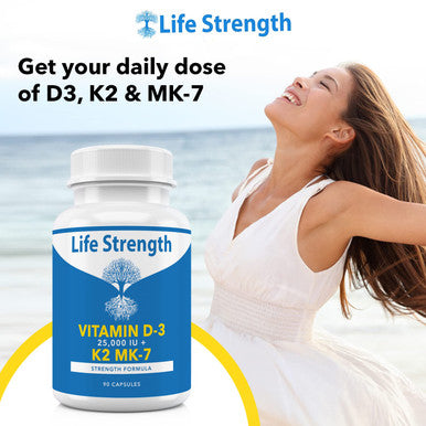 Life Strength Lifestrength Vitamin K2 (Mk7) + D3 25,000Iu Supplement - Extra Strength, Non Gmo, Easy To Swallow, No Fillers - Supports Immune & Bone Health
