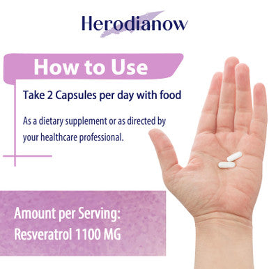 Herodianow Ultra High Purity Resveratrol, 1100Mg Trans-Resveratrol Supplement, Aging, Immune System, 60 Capsule(Pack Of 2)