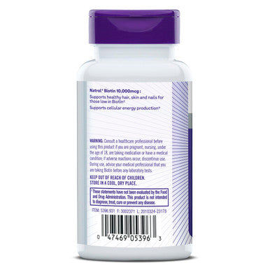 Natrol Biotin,Maximum Strength 10,000 mcg 100 Tablets