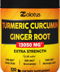 6 in 1 Turmeric Curcumin + Ginger Capsules, 95% Curcuminoids, Equivalent to 13050mg, with Ginger, Garlic Bulb, Bromelain, Moringa, Black Pepper, Joint Inflammatory & Absorption Support