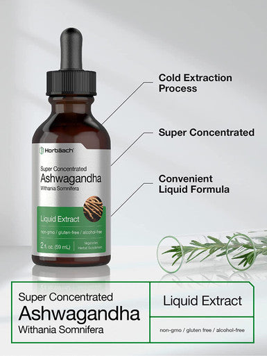 Ashwagandha Root Liquid Extract 2 fl oz Alcohol Free Tincture Vegetarian Non GMO Gluten Free Supplement by Horbaach