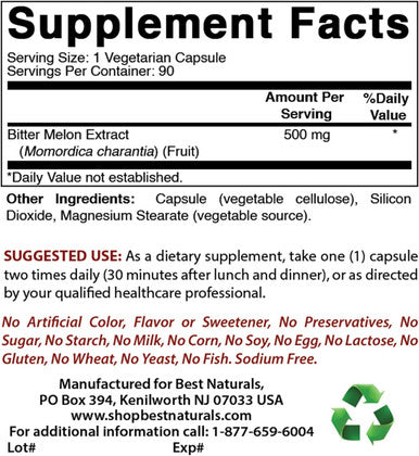 Best Naturals Bitter Melon 500 mg 90 Vcaps (90 Count (Pack of 2))