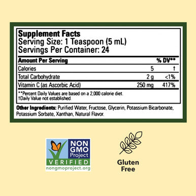 CHILDLIFE ESSENTIALS Liquid Vitamin C - Immune Support, Vitamin C Liquid, All-Natural, Gluten-Free, Allergen Free, Non-GMO, High in Antioxidants - Orange Flavor, 4 Ounce Bottle