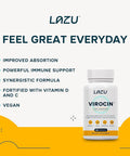 Lazu Virocin - Zinc Supplement - Zinc Ionophore Zinc, Vitamin C, Vitamin D3 Enhanced Immune Support And Rapid Absorption 60 Capsules