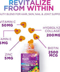 Collagen Gummies With 2500Mcg Biotin, Vitamin C & Zinc - Hydrolyzed Type 1 & 3 Collagen Peptides Supplement - Support For Hair, Skin, Nails & Joints - Gluten - Orange Flavored Gummy - 120 Count