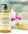 MAJESTIC PURE Coconut Massage Oil Ultra Glide Formula with Soothing Aroma Therapeutic Massage Made with Natural Oils All Skin Types Men and Women 8 fl oz