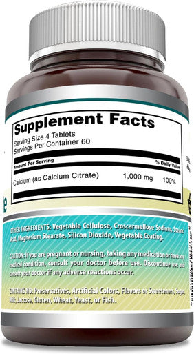 Amazing Nutrition Formulas Calcium Citrate Supplement | 1000 Mg | 240 Tablets | Non-GMO | Gluten | Made in USA