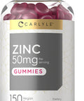 Zinc 50Mg Gummies | 150 Count | Vegan, Non-Gmo And Gluten Free Formula | Zinc Citrate Dietary Supplement | By Carlyle