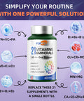 21 Vitamins &Minerals, All-In-One Support, Magnesium For Women And Men Made In Usa, Vitamin A, Vitamin C, Vitamin K2, Vitamin D3, Vitamin E, Vitamin B12, B6, Folate, Biotin, 60 Capsules