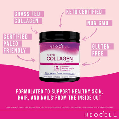NeoCell Super Collagen Powder, 6,600mg Types 1 & 3 Grass-Fed Collagen, Gluten , Berry Lemon Flavor, 6.7 Ounces (Package May Vary)