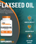 BulkSupplements Flaxseed Oil Softgels - Vegan Omega 3 Supplement - Flaxseed Supplement - 1 Flaxseed Oil 1000mg Softgels - Flax Seed Oil Pills - 120-Day Supply (120 Softgels)