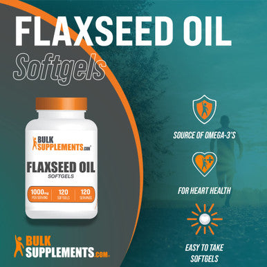 BulkSupplements Flaxseed Oil Softgels - Vegan Omega 3 Supplement - Flaxseed Supplement - 1 Flaxseed Oil 1000mg Softgels - Flax Seed Oil Pills - 120-Day Supply (120 Softgels)