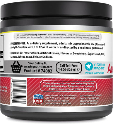 Amazing Nutrition Formulas Acetyl L-Carnitine 100 Grams (3.5 Oz) Powder Supplement | 100 Servings | Non-GMO | Gluten | Made in USA