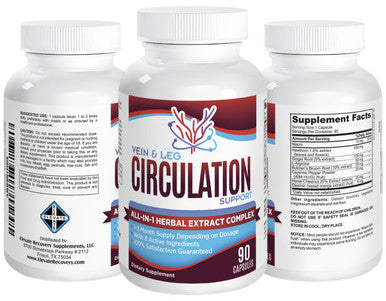 Elevate Recovery Supplements Vein & Leg Circulation Support Supplement (All-In-1) With 8 Active Ingredients - Natural Blood Circulation Booster - Vein Health Formula - Leg & Vein Supplements - 90 Capsules