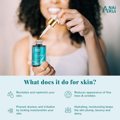 Anai Rui Hyaluronic Acid Serum For Skin 2% With Vitamin B5, C& E - Intense Hydration + Moisturizer, Plumps & Increase Firmness, Non-Greasy, Paraben-- 1. Fl Oz