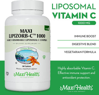 Maxi Health Liposomal Vitamin C - Liposomal VIT C - 1000mg Tablets with Digestive Blend - Highly Absorbable High Dose VitaminC - Non GMO Kosher Vegetarian Doctor-Formulated Immune Support Supplement (90 Count)