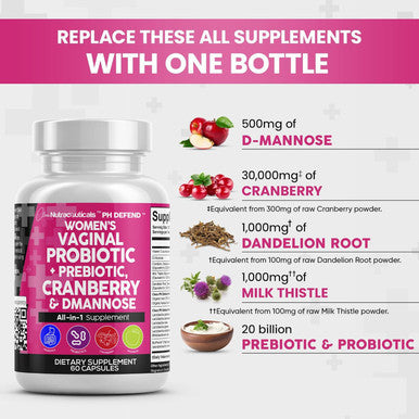 Clean Nutraceuticals Vaginal Probiotics For Women + Prebiotics 20 Billion Cranberry Pills 30,000Mg W/D-Mannose 500 Mg For Urinary Tract Health Ph Balance - For Vaginal Health Supplements Pills
