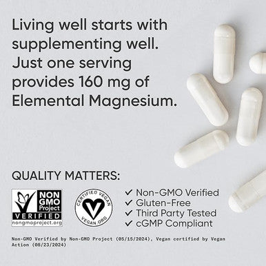 Sports ResearchÃ‚Â® Magnesium Glycinate - Supports Restful Sleep & Enzymatic Processes - 160 mg Chelated Magnesium - Vegan Capsule - 90 Count