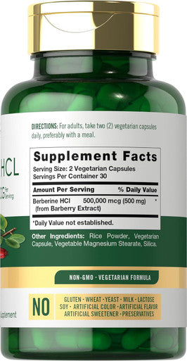 Carlyle Berberine Supplement 500000mcg | 60 Capsules | Berberine HCL | Vegetarian Non-GMO Gluten