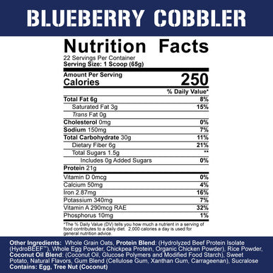 5% Nutrition Rich Piana Real Carbs + Protein | Clean Mass Gainer Protein Powder | Real Food Carbohydrate Fuel for Pre Workout/Post-Workout Recovery Meal | 3.2 lb, 22 Srvgs (Blueberry Cobbler)