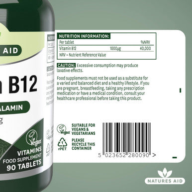 Natures Aid Vitamin B12 1000 g Sublingual Supplement - 90 Tablets