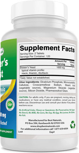 Best Naturals Brewers Yeast 500mg 240 Tablets (1000mg Serving) - 3rd Party Lab Tested for Quality & Purity